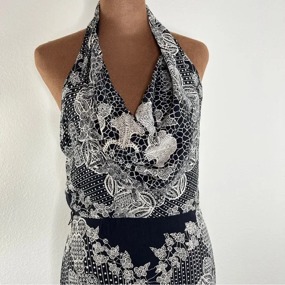 Nicole Miller Black and White Halter Maxi Sundress. Pre owned. - Picture 3 of 15